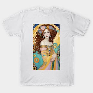 Gustav Klimt's Opulent Muse: Inspired Woman in Golden Splendor T-Shirt